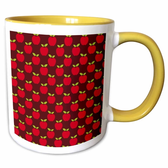 3drose, Cute Red Apple Pattern, 11oz Two-tone Yellow Mug