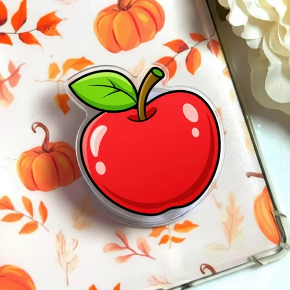 Cute Red Apple Phone Grip Glossy Cartoon Fruit Magnetic & Kickstand Kawaii Phone Accessory Gift