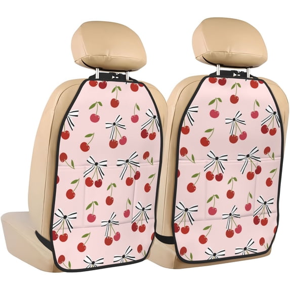 Cute Red Berry Bow Tie Mats Back Seat Protectors, Car Seat Protector Vehicle Organizers Waterproof Cover Back Seat Cover for Kids with 3 Storage Pockets 2 Pack
