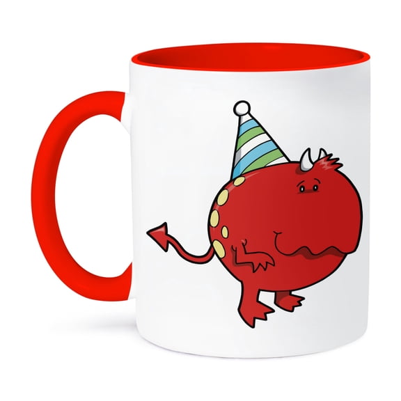 3dRose, Cute Red Birthday Monster Cartoon, 15oz Two-Tone Red Mug