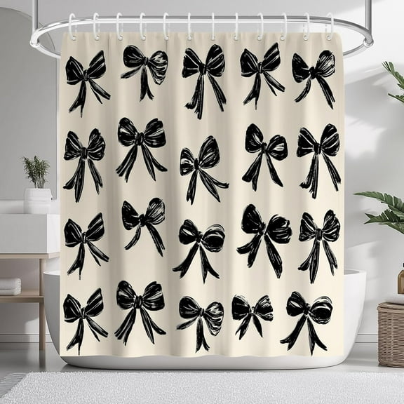 Cute Red Bow Shower Curtain 66x72 Inch with Hooks, Waterproof Polyester Bathroom Curtain, Preppy Aesthetic Kawaii Decor