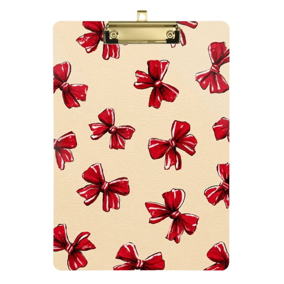 Cute Red Bows Acrylic Clipboard Drawing Board with Hook Writing Pad File Storage A4 Size Gold 12.5" x 9"