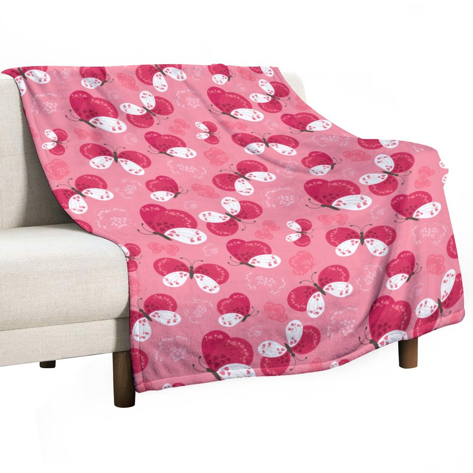Cute Red Butterflies Blanket, Gift Throw Blanket for Sofa Couch Chair