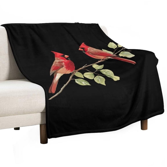 Cute Red Cardinal Couple on Branch Super Soft Blanket Flannel Throw Blanket Flannel Microfiber Blankets for Couch Bed Sofa Fluffy and Warm 60"x80"
