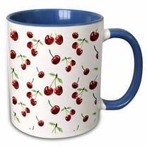 3drose, Cute Red Cherries Pattern, 15oz Two-tone Blue Mug