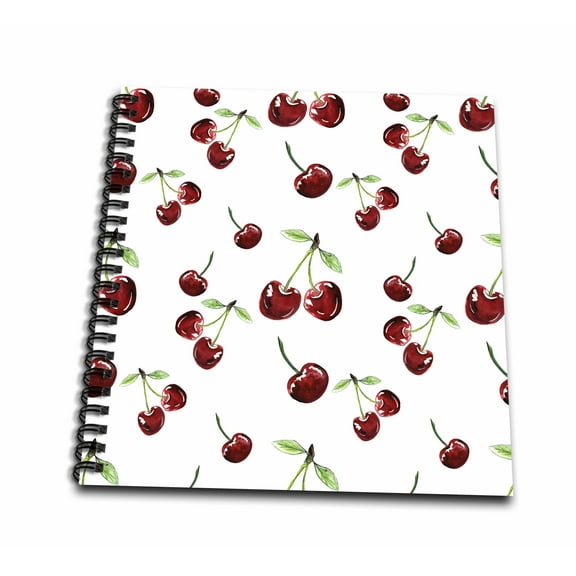 3dRose, Cute Red Cherries Pattern, Drawing Book 8 x 8 inch