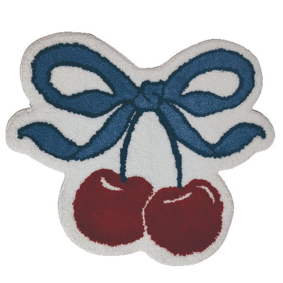 Cute Red Cherry Bath Mat for Bathroom Soft Blue Bow Non-Slip Bath Rugs Machine Washable Door Carpet  28" L x 32"