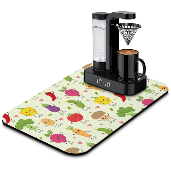 Cute Red Chili Print Coffee Bar Mat - Multi-Purpose Absorbent Kitchen Mat with Non-Slip Base, Funny Aesthetic Coffee Machine Pad