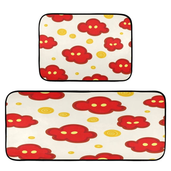 Cute Red Clouds 2-Piece Kitchen Carpet Mat Set, Non-Slip Memory Foam, Soft for Kitchen and Living Room Use