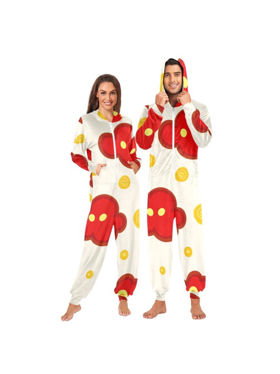 Cute Red Clouds Adult onesie Pajamas, Crystal Velvet Ultra Soft Warm Jumpsuit for Men and Women