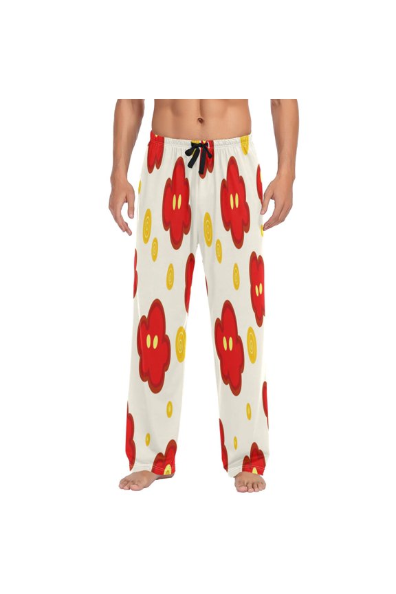 Cute Red Clouds Men's Lightweight Pajama Bottoms Stretch Elastic Waist Side Pockets Spring Fall