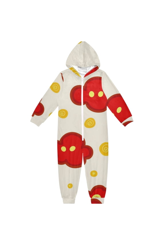 Cute Red Clouds One Piece Pajamas Soft Jumpsuit Cozy Sleep and Play Romper Zipper and Pockets 4T