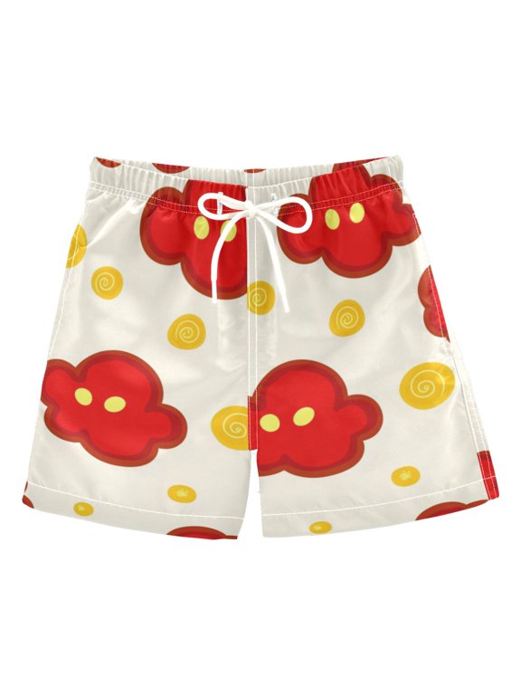 Cute Red Clouds Swim Trunks Quick Dry Beach Pool Board Shorts Lightweight Stylish Print Sizes 2T to XL