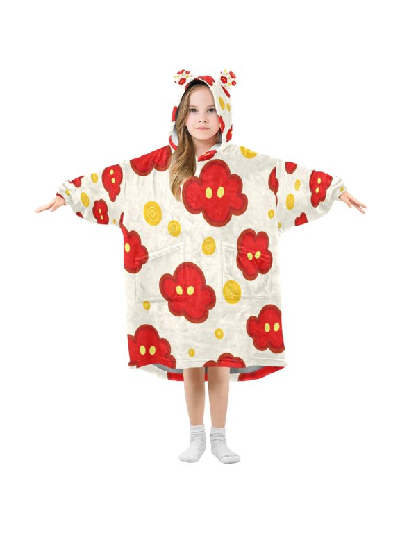 Cute Red Clouds Wearable Blankets Hoodie Oversize Sherpa Wearable Soft Blanket Warm Cozy 3-14 Age