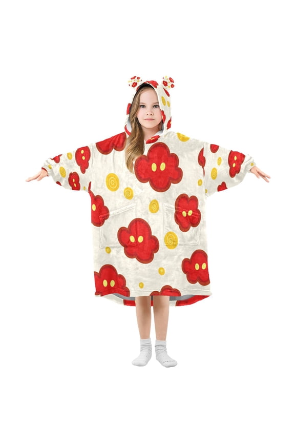 Cute Red Clouds Wearable Blankets Hoodie Oversize Sherpa Wearable Soft Blanket Warm Cozy 3-14 Age