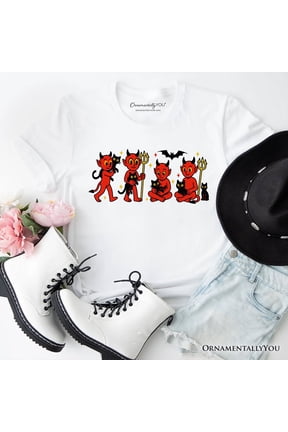 Cute Red Devils and Cats T-Shirt, Vintage Halloween Tee