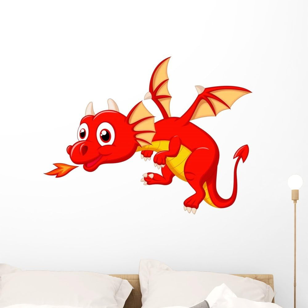 Cute Red Dragon Flying Wall Decal Peel And Stick Graphic (36 In W X 27 ...