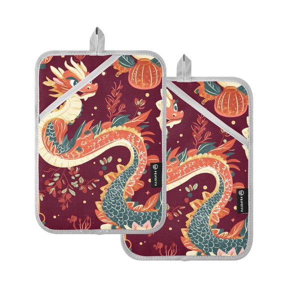 Cute Red Dragon Oven Mitts Pot Holders 2 pcs Heat Resistant for Kitchen Baking Grilling