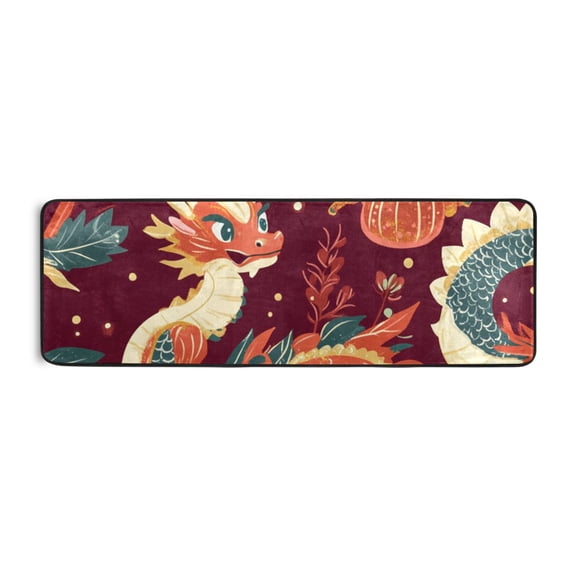 Cute Red Dragon Runner Rug for Hallways Kitchen Non Slip 2'x 6' Washable Hall Carpet for Bedroom Entryway Laundry Room