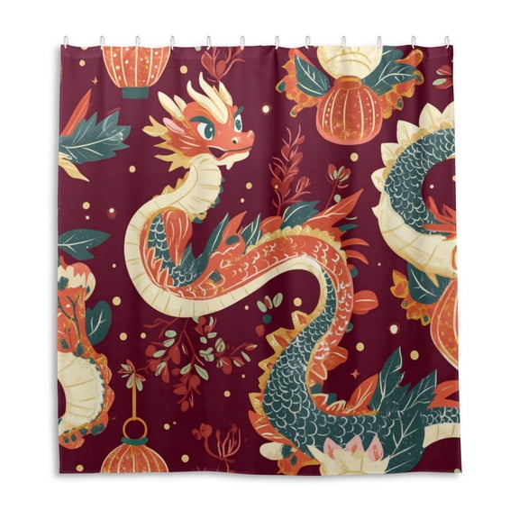 Cute Red Dragon Shower Curtain Liner 66x72 Inch Waterproof Shower Curtains Decorative Bathroom with 12 Pack Hooks
