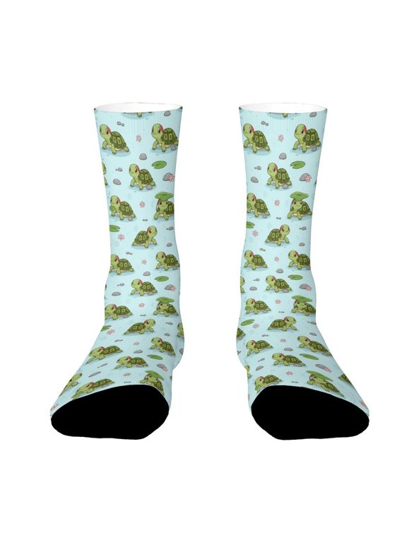 Cute Red-Eared Turtles Funny Novelty Crew Socks for Women Men Sports