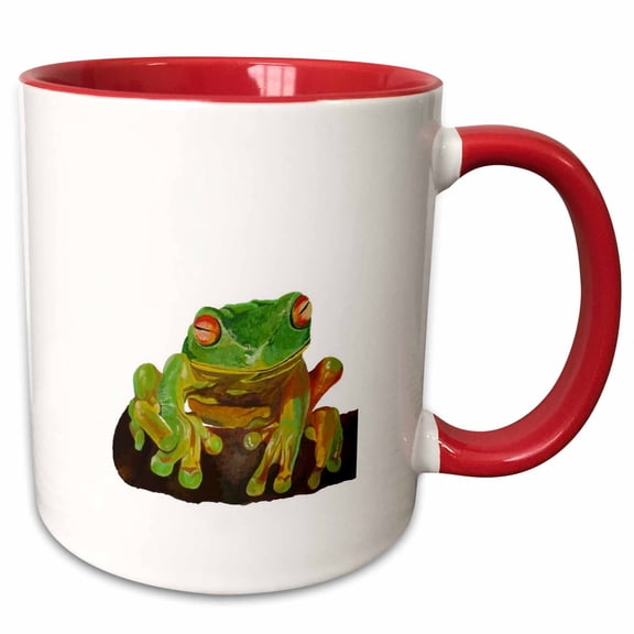 3drose, Cute Red Eyed Tropical Tree Frog Cut Out, 15oz Two-tone Red Mug