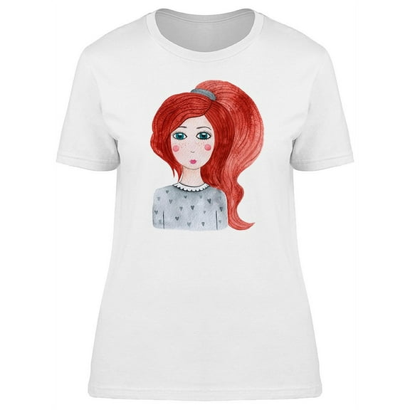Cute Red Fashion Hair Girl T-Shirt Women -Image by Shutterstock, Female x-Large