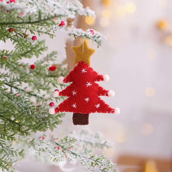 Cute Red Felt Christmas Tree Ornament - Handmade DIY Xmas Tree Hanging Decoration,Festive Holiday Gift Idea,Cute Stocking Stuffer,Perfect for Home & office,4.3in