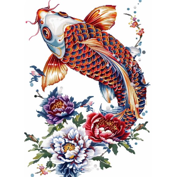 Cute Red Fish with Flower DIY 11CT Stamped Cross Stitch Kits for Beginners Easy Needlepoint Embroidery Counted Cross Stitch Art Craft for Wall Decoration 20x28inch(4)