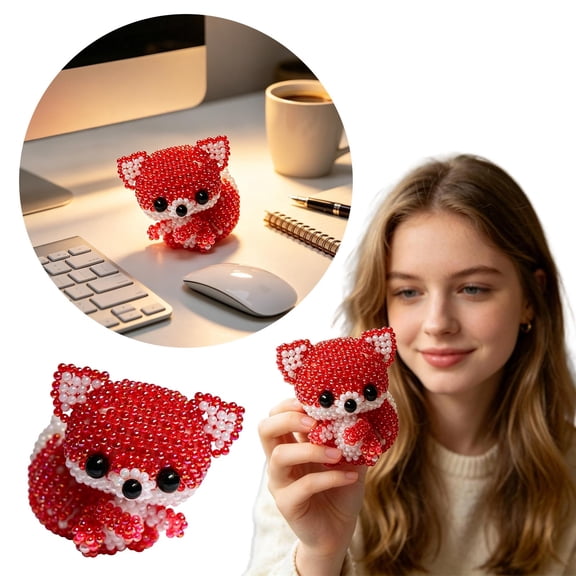 Cute Red Fox Beaded DIY Kit, Animal Bead Embroidery Craft Set for Adults & Beginners