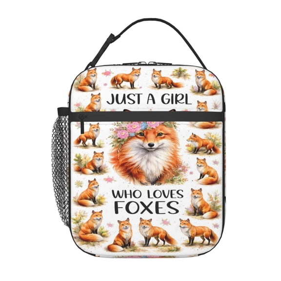 Cute Red Fox Pattern Lunch Bag Portable Thermal Lunch Box for Men and Women