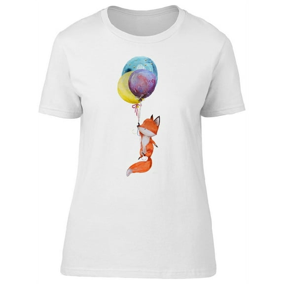 Cute Red Fox With Balloons T-Shirt Women -Image by Shutterstock, Female Medium