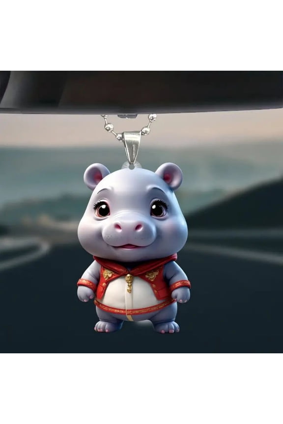 Cute Red Hippo Acrylic 2D Pendant Key Chain,Pull Chains for Ceiling Fans and Lights, Cute Pendant Hippo Ornament ,Auto Interior Pendant Accessories for Window, Wall