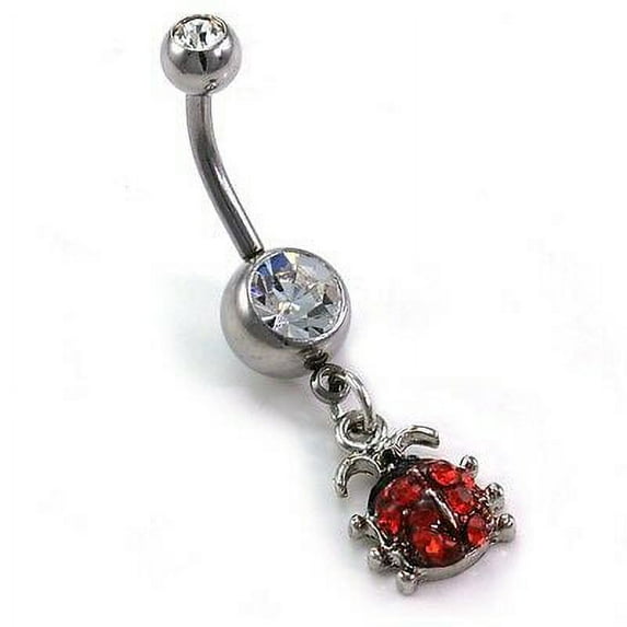 Cute Red Ladybug Dangle Belly Button Navel Ring 316L Surgical Steel Body Jewelry