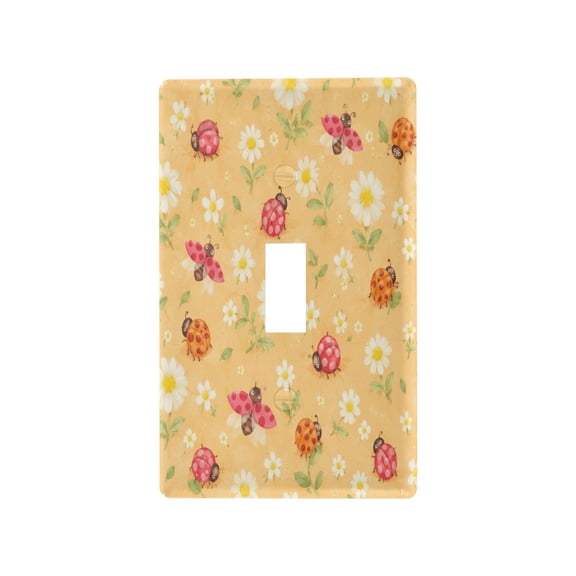 Cute Red Ladybug Floral Pattern Decorative Wall Plate, Flame Retardant PC Plastic Light Switch & Outlet Cover with Mounting Screws Fits Toggle Switch