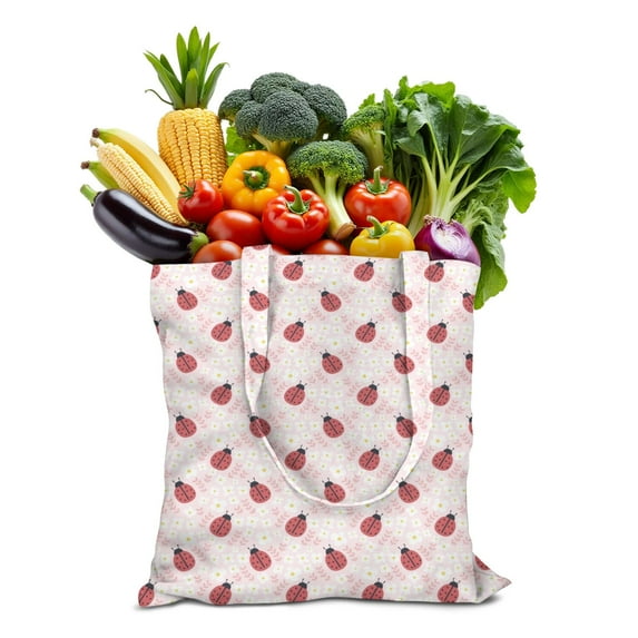 Cute Red Ladybug Print Canvas Tote Bag, Durable Eco-Friendly Reusable ...