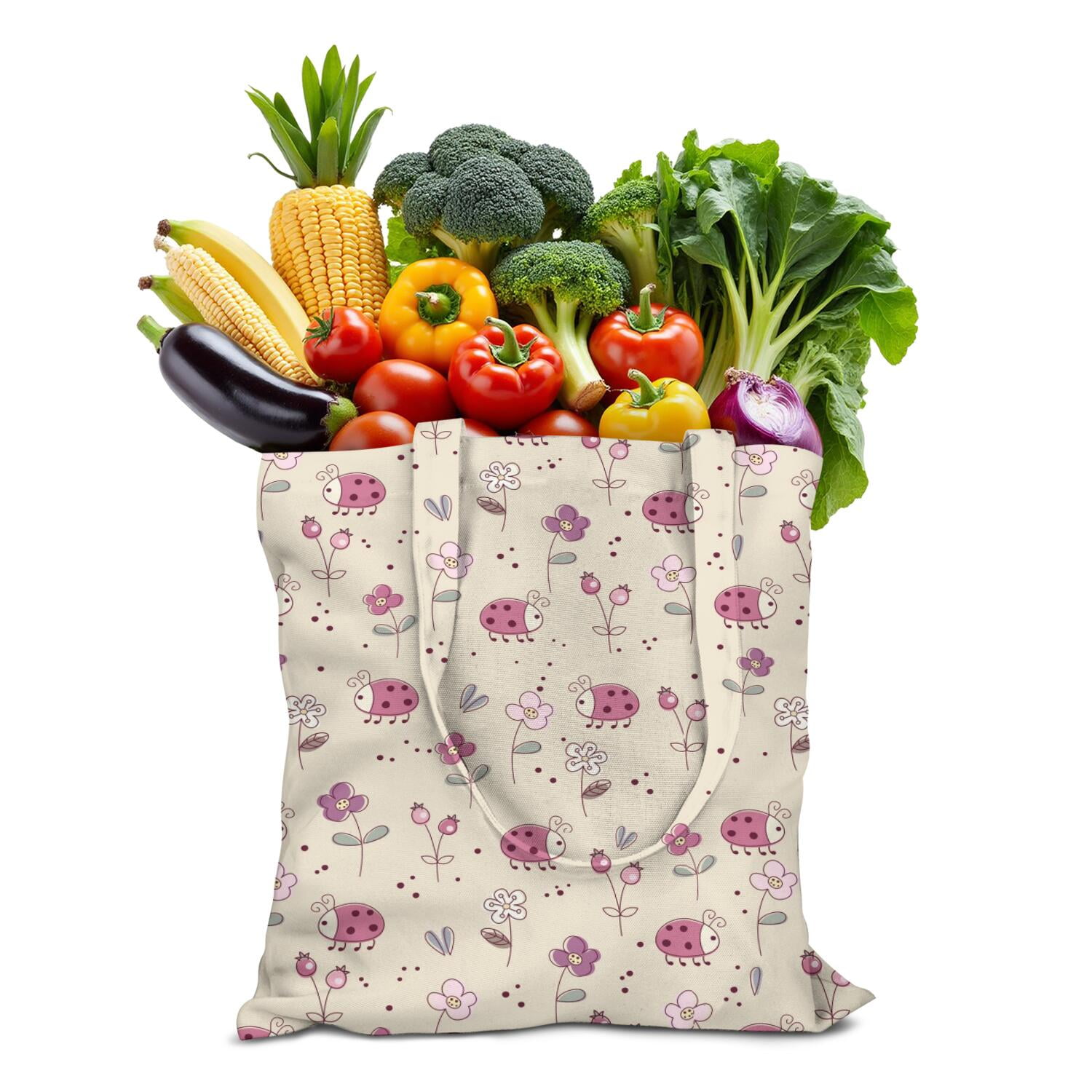 Cute Red Ladybug Print Canvas Tote Bag, Durable Eco-Friendly Reusable ...
