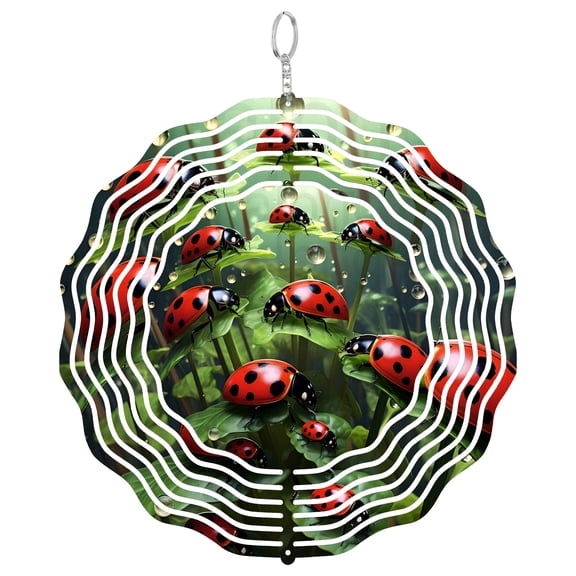 Cute Red Ladybugs Garden 3D Wind Spinner Stainless Steel Hanging Outdoor Yard Garden Decor