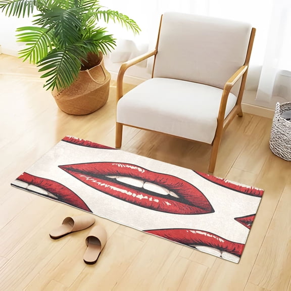 Cute Red Lip Prints Plush Carpet Non Slip Runner Rug Absorbent Bath Mat 39" x 20"