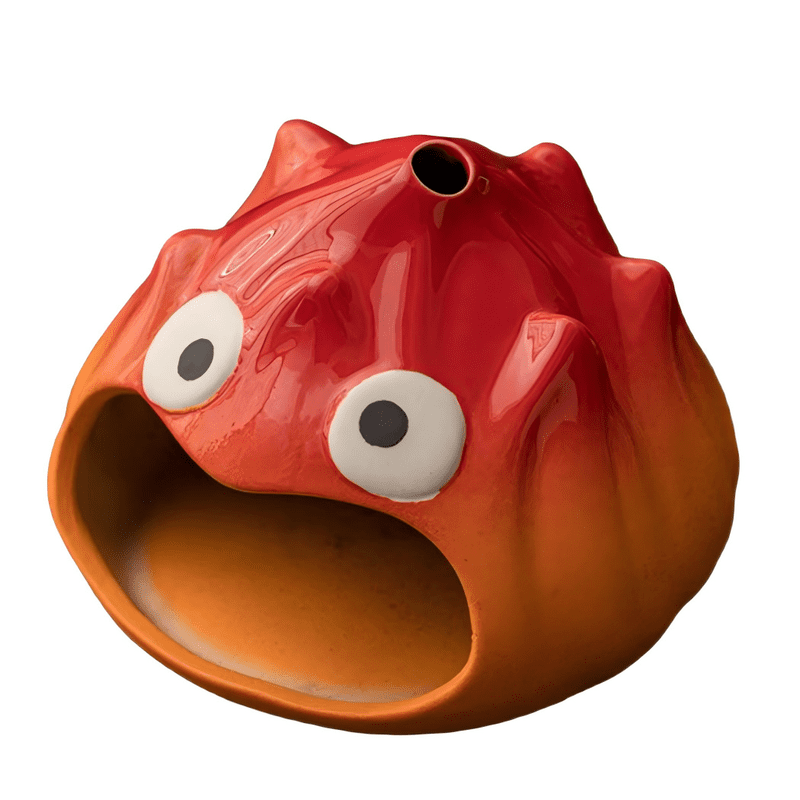 Cute Red Monster Palo Santo Holder Incense Burner - Ceramic Cartoon Holder for Holy Wood Sticks/Cones | Fun Decor for Energy Cleansing, Meditation, Bedroom & Desk (Gradient Red-Orange Glaze)