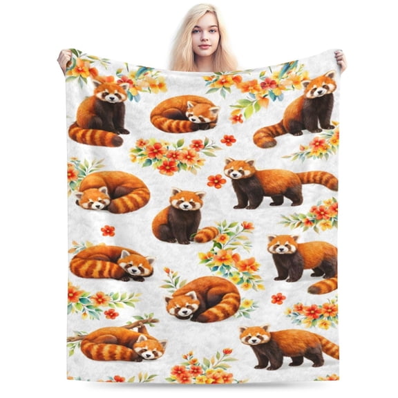Cute Red Panda Blanket Adorable Red Panda Throw Blanket Floral Animal Pattern Blanket Soft Cozy Flannel Blanket for Couch Bed Kids 50x40