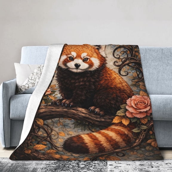 Cute Red Panda Blanket Gift Featuring a Cute Red Panda Surrounded by Roses Perfect for Animal Lovers and Home Decor Enthusiasts 60x50
