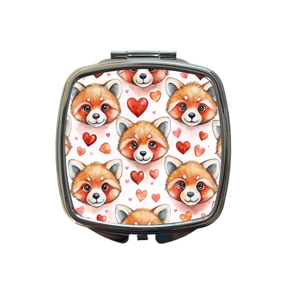 Cute Red Panda Faces Hearts Travel Makeup Handbag Purse Small Pocket Compact Mirror