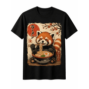 Cute Red Panda Graphic T-Shirt Funny Ramen Lover Japanese Food Art Casual Crew Neck Short Sleeve Tee Unisex