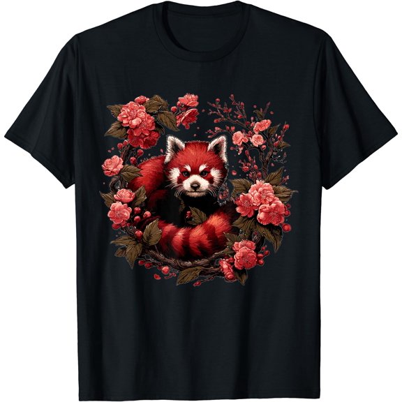 Cute Red Panda Japanese Cherry Blossom Flower T-Shirt, Vintage Birthday Gift