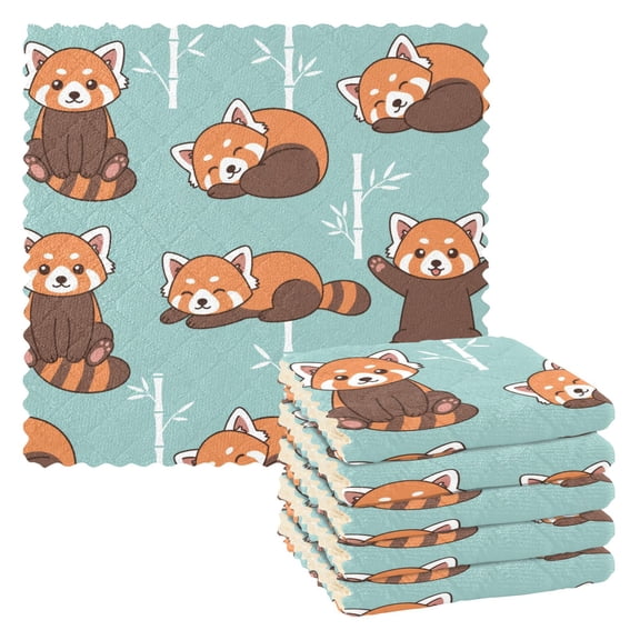 Cute Red Panda Kitchen Cloth Dish Towels for Drying Washing Absorbent Dish Rags Reusable soft kitchen dishcloth set 6 Pack