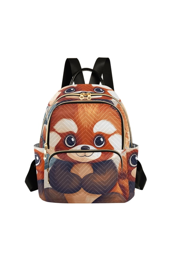 Cute Red Panda Leaves Quilted Backpack Fashion Daypack Commuter Bag for Women 14 L