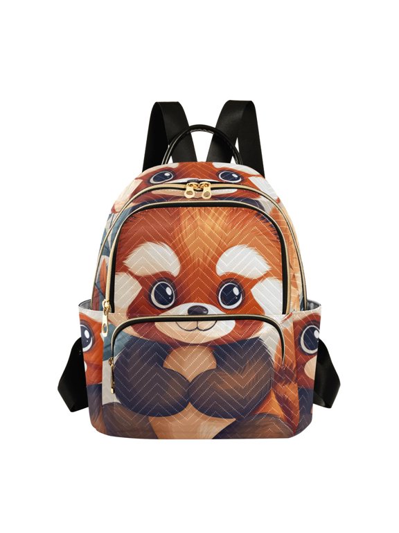 Cute Red Panda Leaves Quilted Backpack Fashion Daypack Commuter Bag for Women 8.5 L