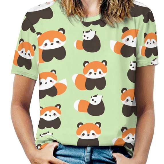 Cute Red Panda Pattern-3 Women's Short Sleeve Tops Casual Blouses T Shirt