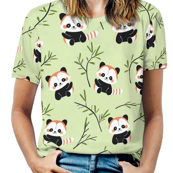 Cute Red Panda Pattern-5 Women's Short Sleeve Tops Casual Blouses T Shirt